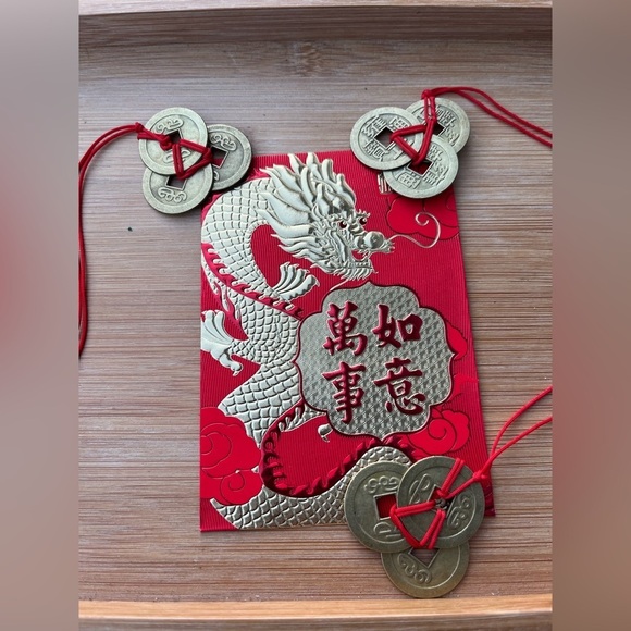 Chinese New Year Red Lucky Money Envelope 3 Feng Shui Coin Set - Picture 7 of 9